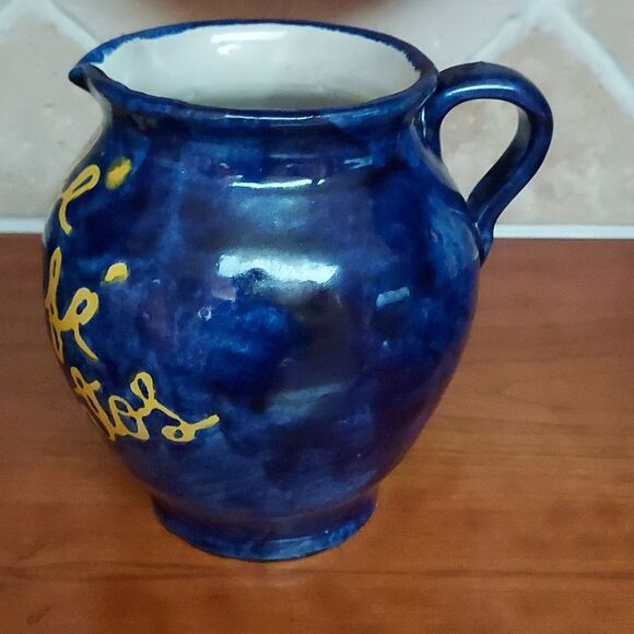 Mexican Blue Pottery Pitcher Jug Talavera Amora signed Vintage - Picture 5 of 16